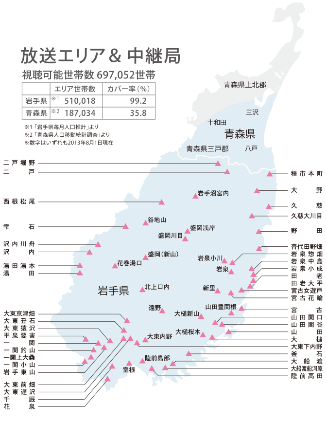 中継局マップ 岩手めんこいテレビ