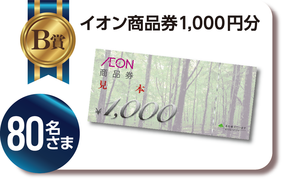 B賞 イオン商品券1,000円分　80名さま